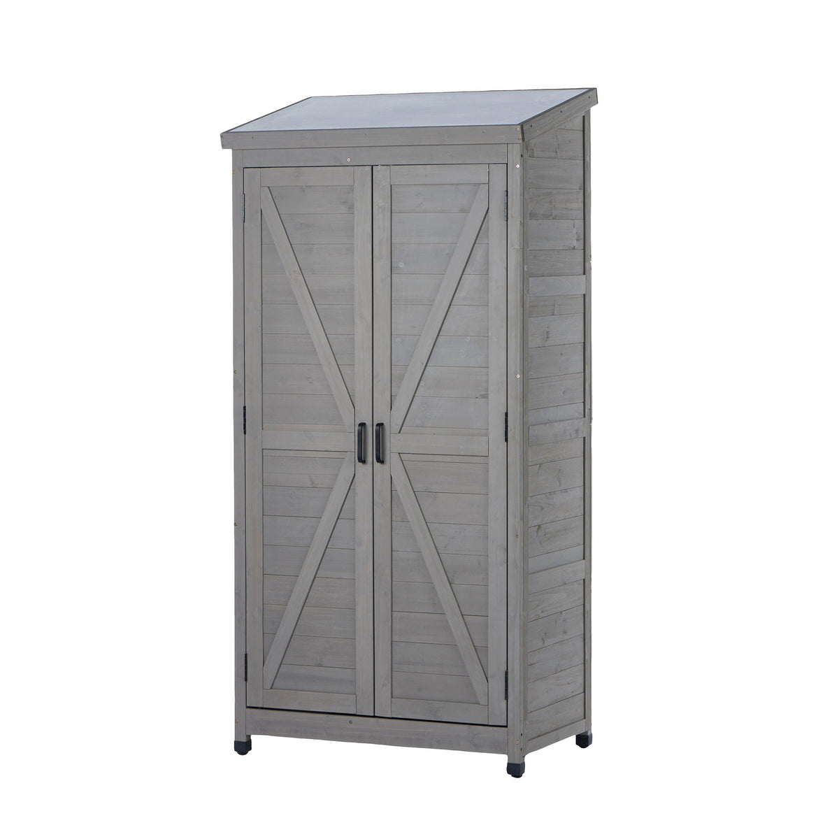 Outdoor Storage Shed with Vertical Tool Cabinet - Solid Wood, Dark Gray or Light Brown