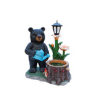 Standing Bear Statue with Lantern Planter - Rustic Resin