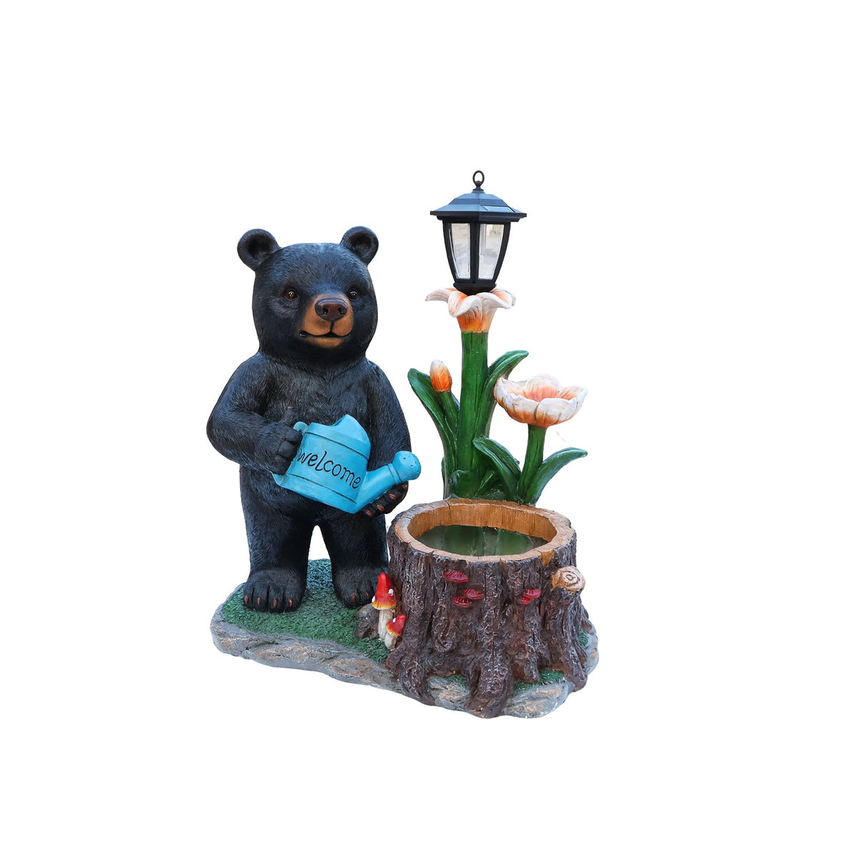 Standing Bear Statue with Lantern Planter - Rustic Resin