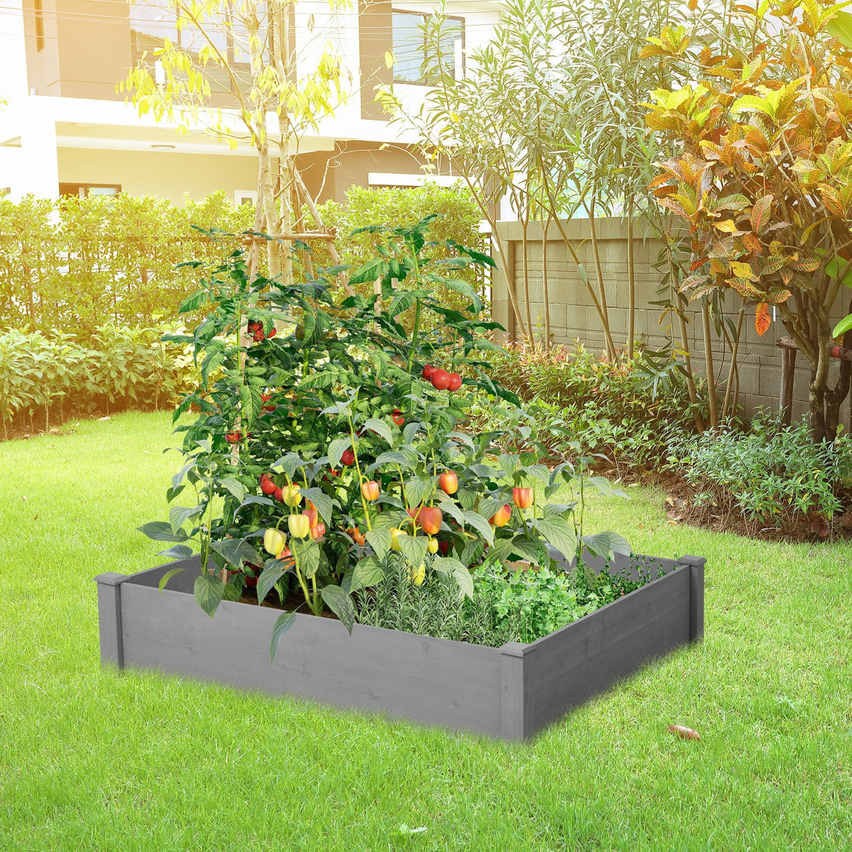 Outdoor Raised Garden Bed Planter with Tool-Free Assembly - Dark Gray