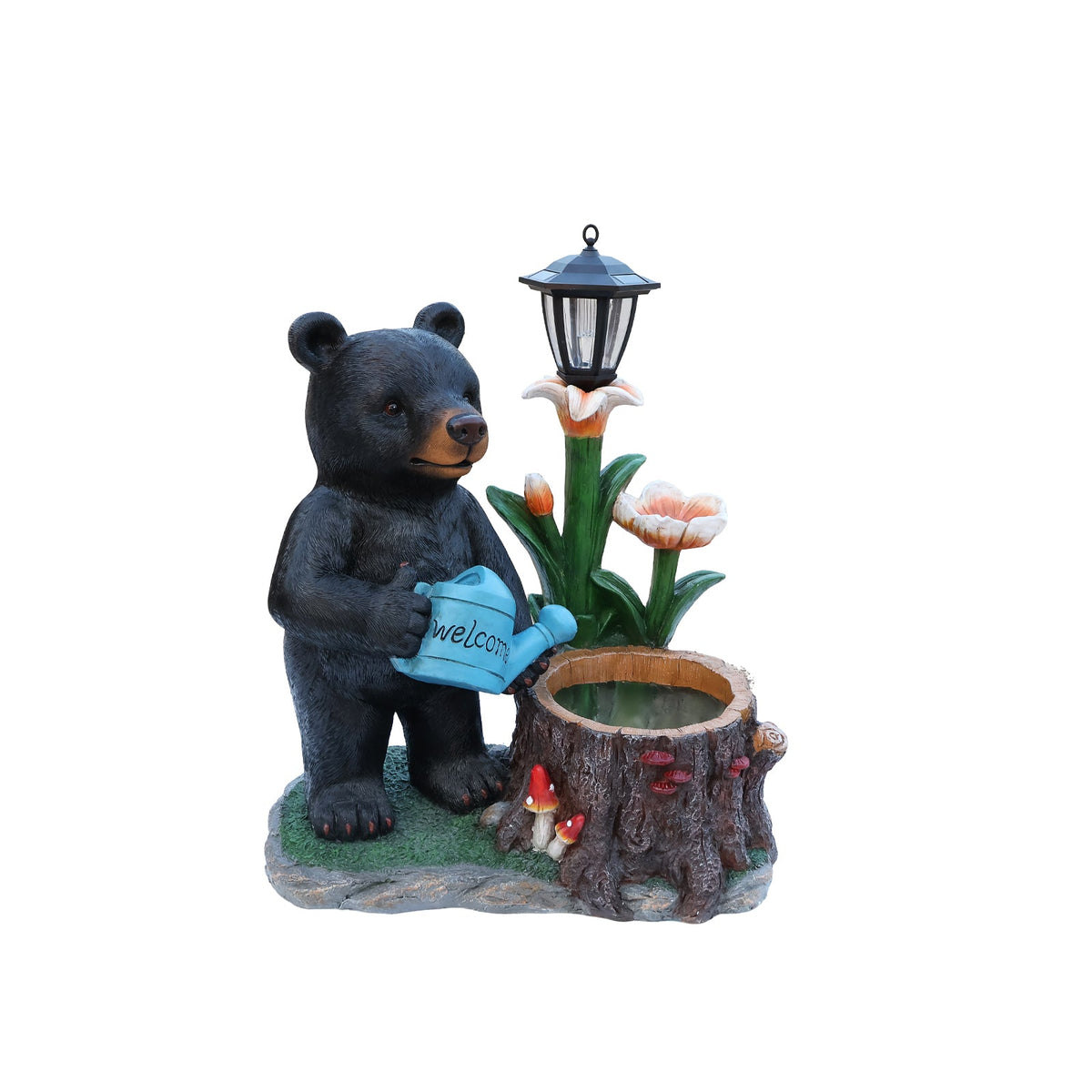 Standing Bear Statue with Lantern Planter - Rustic Resin