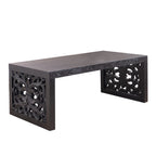Rustic Carved Wood Coffee Table, Handcrafted Look With Ornate Side Panels