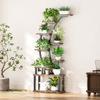 9 Tiered Indoor Plant Stand with 5 Adjustable Grow Lights - Light Brown