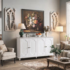 Vintage Distressed Sideboard Buffet Cabinet with Ample Storage - Distressed White