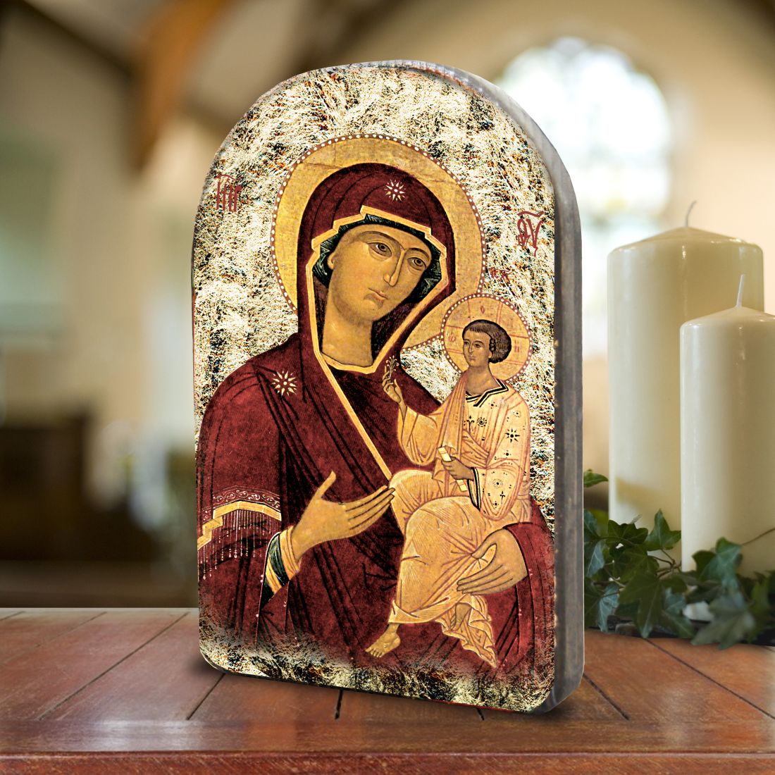 Virgin Mary Wooden Gold Plated Religious Christian Sacred Icon - Inspirational Icon Decor - 86063