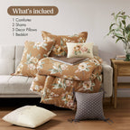 7-Piece Queen Vin Floral Comforter Set with Floral Design - Terracotta