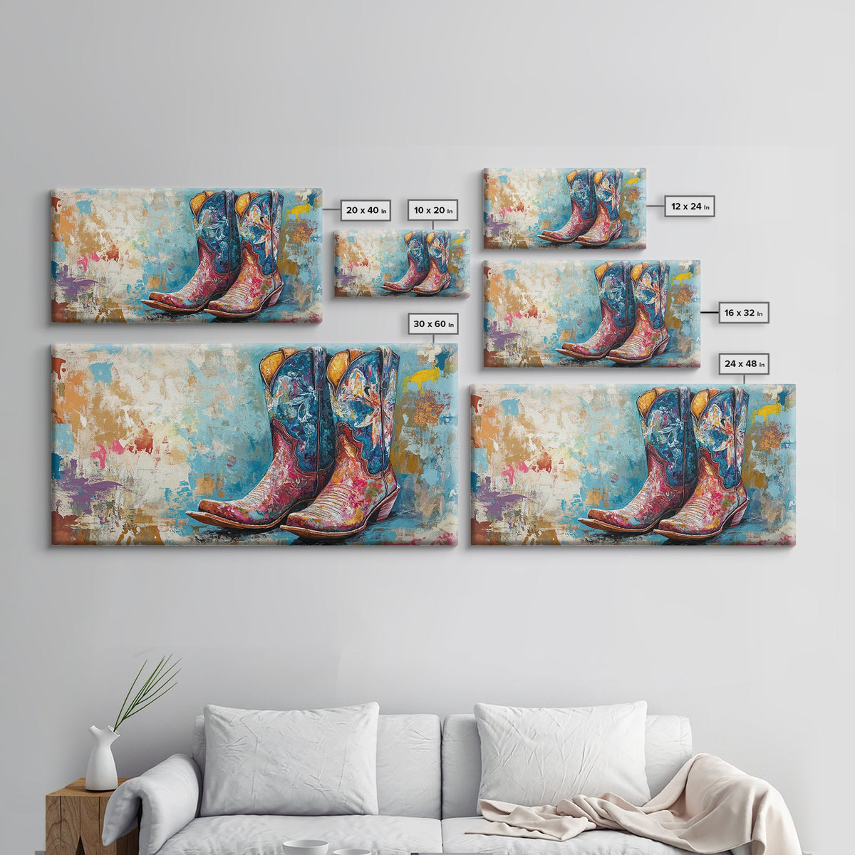 Cowboy Boots, Rustic Decor, Farmhouse Art, Western Wall Art, Vintage Americana, Southwest Wall Art, Extra Wide Art, Canvas Print
