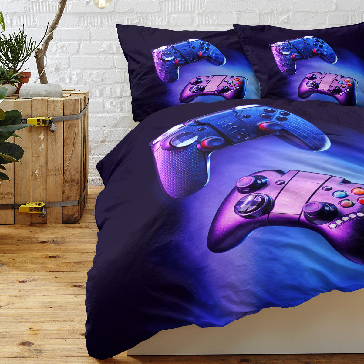 Boys Gamer Duvet Cover Set,Gamepad Bedding Set Kids Young Man Video Games Down Comforter For Teen Child Game Room Decor