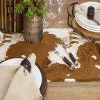 Fennco Styles Rustic Faux Fur Cowhide Table Runner 16 x 72 Inch – Brown Table Runner for Banquets, Family Gathering, Special Events, and Home Décor