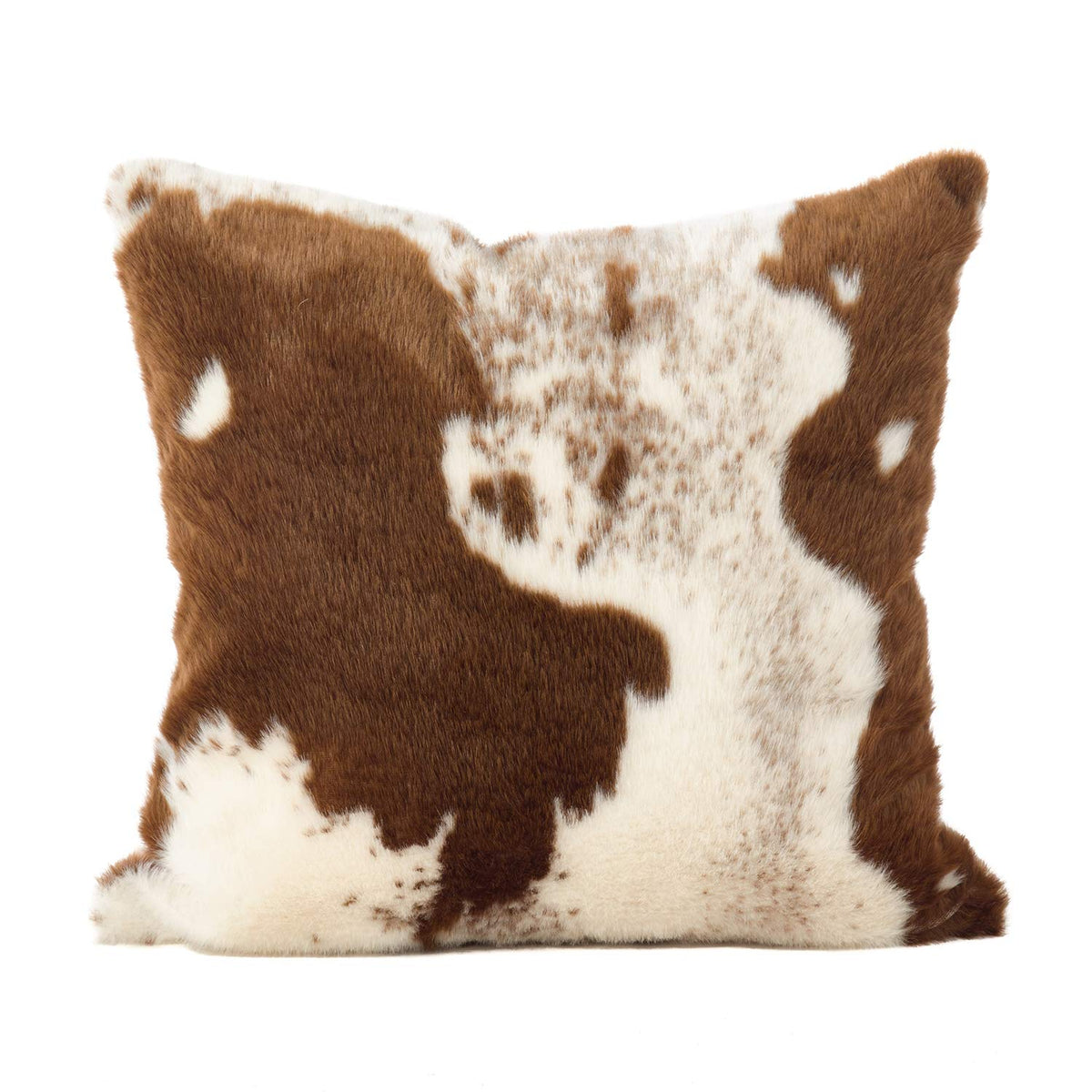 Fennco Styles Rustic Faux Fur Cowhide 22" W x 22" L Decorative Throw Pillow Case – Brown Fur Pillow Case for Couch, Bedroom and Living Room Décor