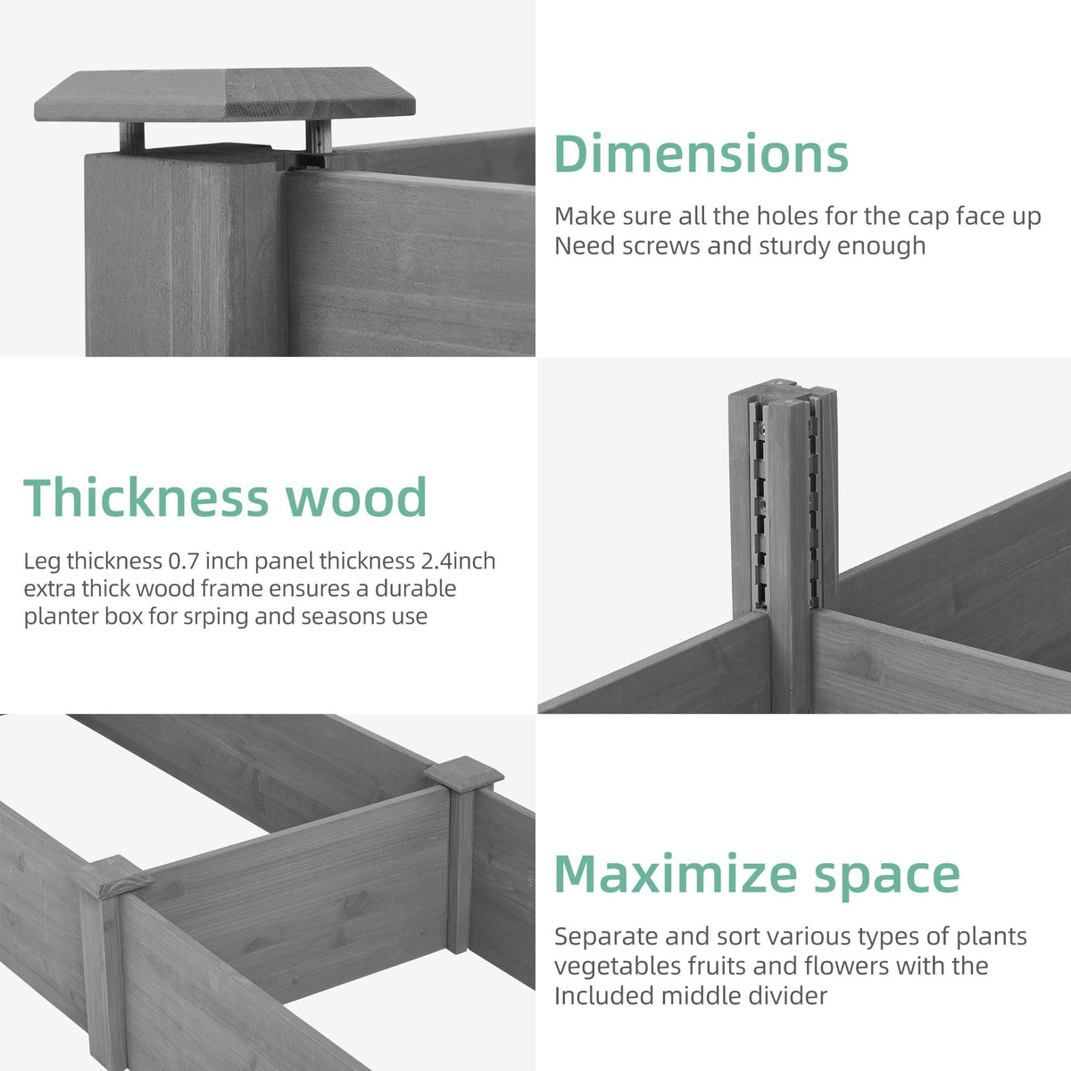 Outdoor Raised Garden Bed Planter with Tool-Free Assembly - Dark Gray