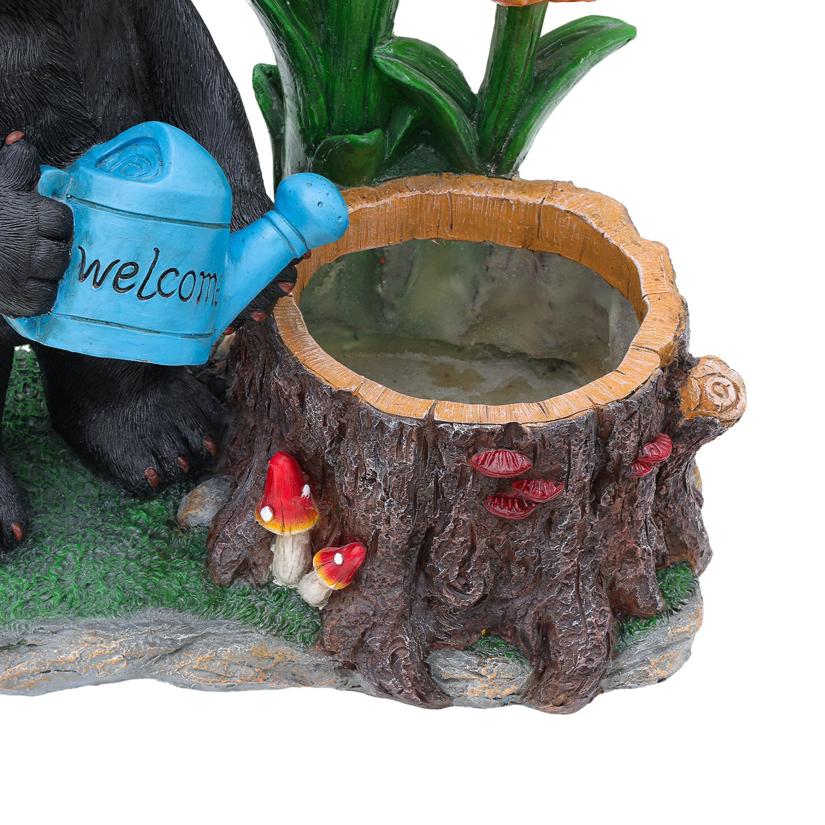Standing Bear Statue with Lantern Planter - Rustic Resin