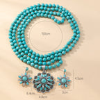Western-style Loose Turquoise Bead Necklace With Electroplating