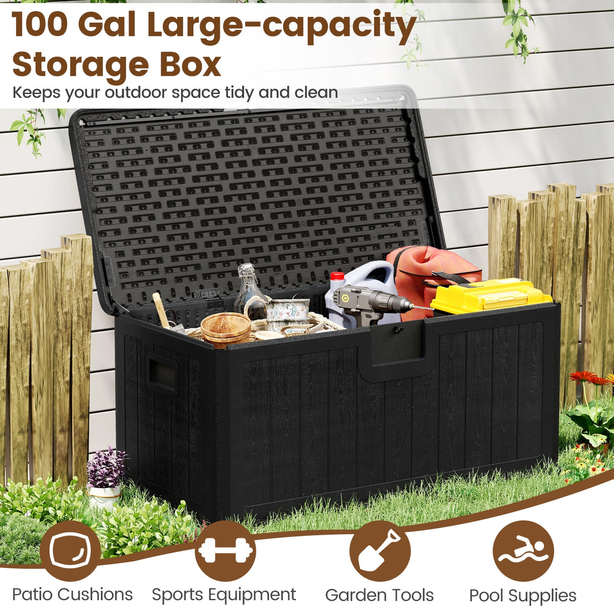 100 Gallon Large Deck Box with Lockable Lid for Patio
