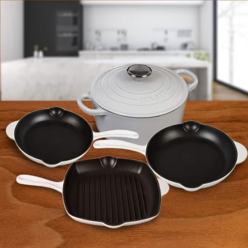 Inspired Home 5-Piece Enameled Cast Iron Cookware Set - Pure White — product image