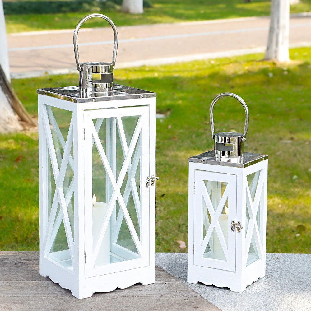 17.5''&24.5'' H Metal Decorative Candle Holders Rustic Hanging Lantern(Set of 2)