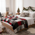 Tache Brown Red Sunset Maple Farmhouse Plaid Patchwork Throw Blanket (4025)