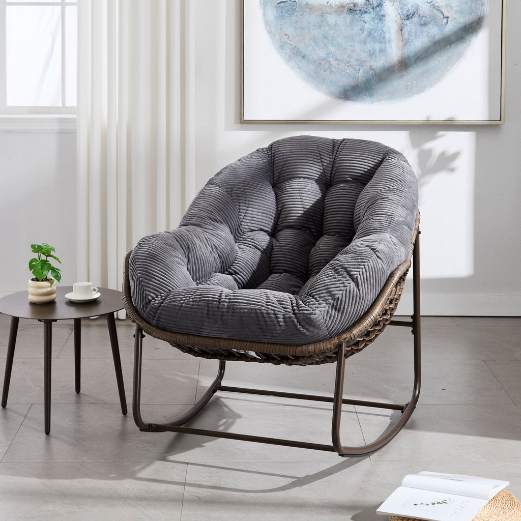 Outdoor Rattan Rocking Chair,Padded Cushion Rocker Recliner Chair Outdoor for Front Porch, Living Room, Patio, Garden, Grey — product image