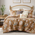 7-Piece Queen Vin Floral Comforter Set with Floral Design - Terracotta