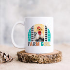 Farm Girl Mug – Rustic Farmhouse Coffee Cup with Sunflower Chicken Art