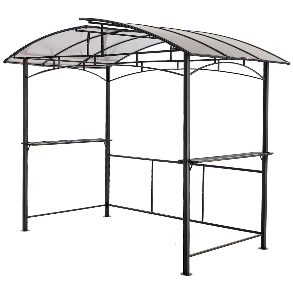 Grill Gazebo 8x5 Ft with Steel Hardtop and Side Shelves - Black