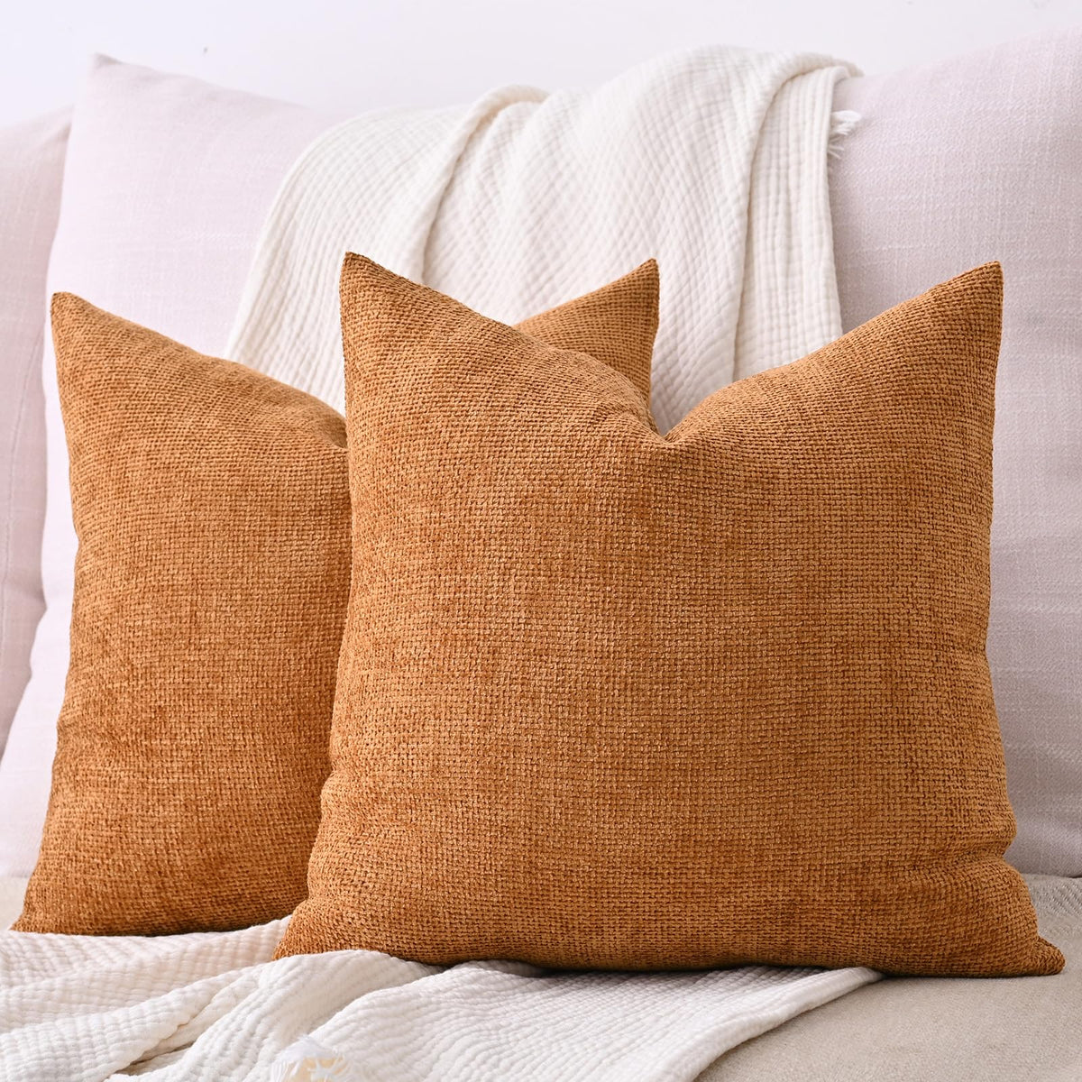 Cozoomy Chenille Linen Throw Pillow Covers 12x20 Inch Rustic Bronze Set of 2 — product image