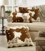 Fennco Styles Rustic Faux Fur Cowhide 22" W x 22" L Decorative Throw Pillow Case – Brown Fur Pillow Case for Couch, Bedroom and Living Room Décor