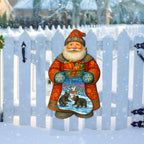 Handcrafted Wooden Santa Door Hanger with Gifts & Bears – Rustic Christmas Holiday Decoration for Front Door by G. DeBrekht - Christmas Santa Snowman Décor – 8652845H