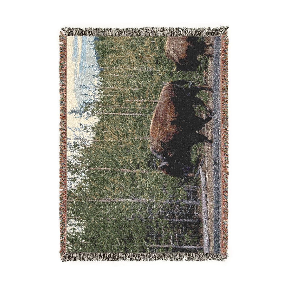 Bison Woven Throw Blanket — Rustic Woodland Home Decor