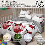 4-Piece Red Butterfly Floral Bedding Set - Microfiber Duvet Cover + Pillow Shams + Fitted Bed Sheet
