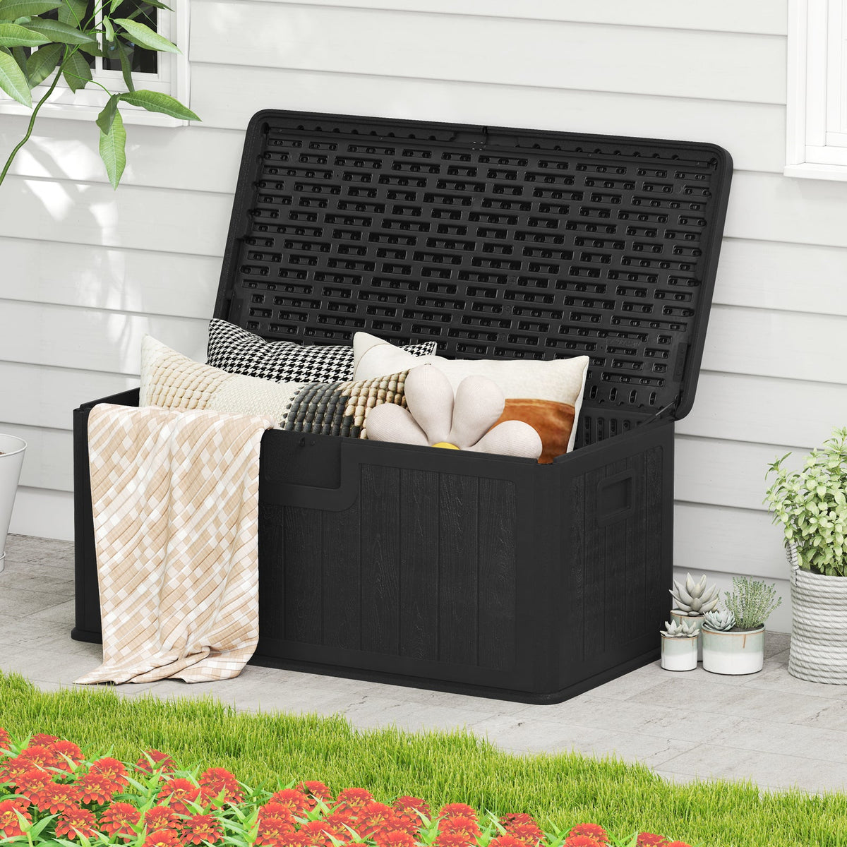 100 Gallon Large Deck Box with Lockable Lid for Patio