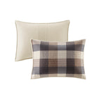 Printed Herringbone Quilt Set 6 Piece with Throw Pillows - Gray Plaid
