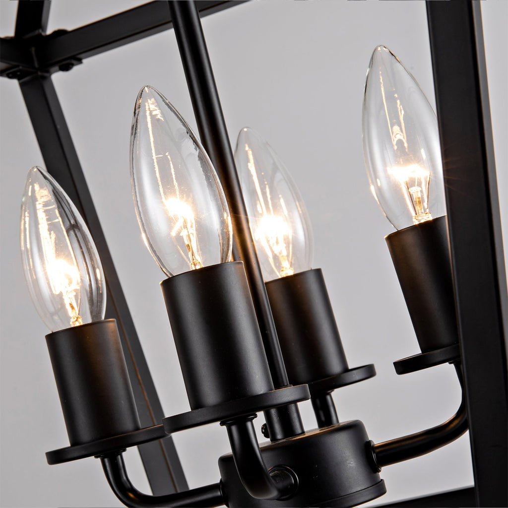 Farmhouse Lantern Chandelier 4-Light with Wrought Iron Accents - Matte Black
