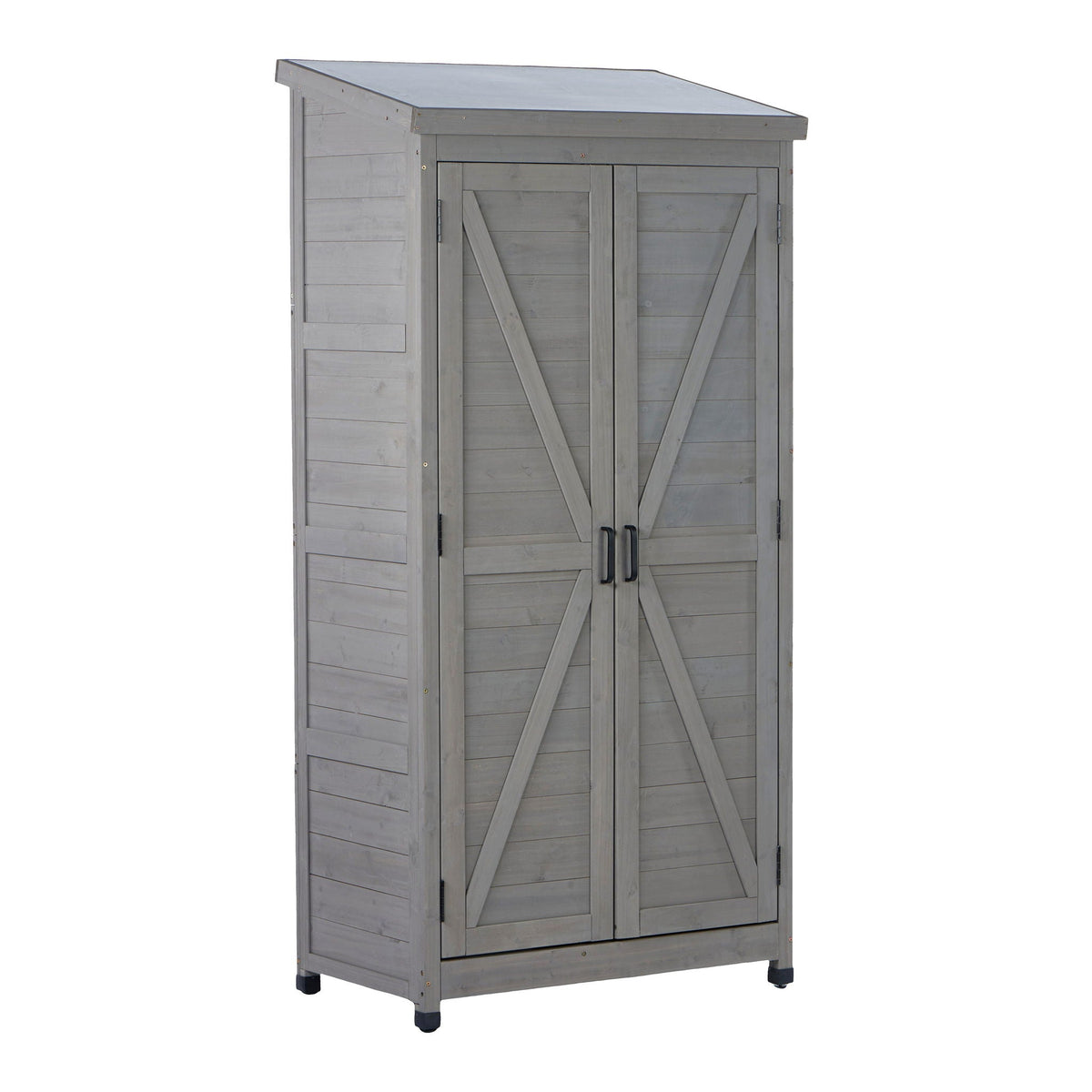 Outdoor Storage Shed with Vertical Tool Cabinet - Solid Wood, Dark Gray or Light Brown — product image