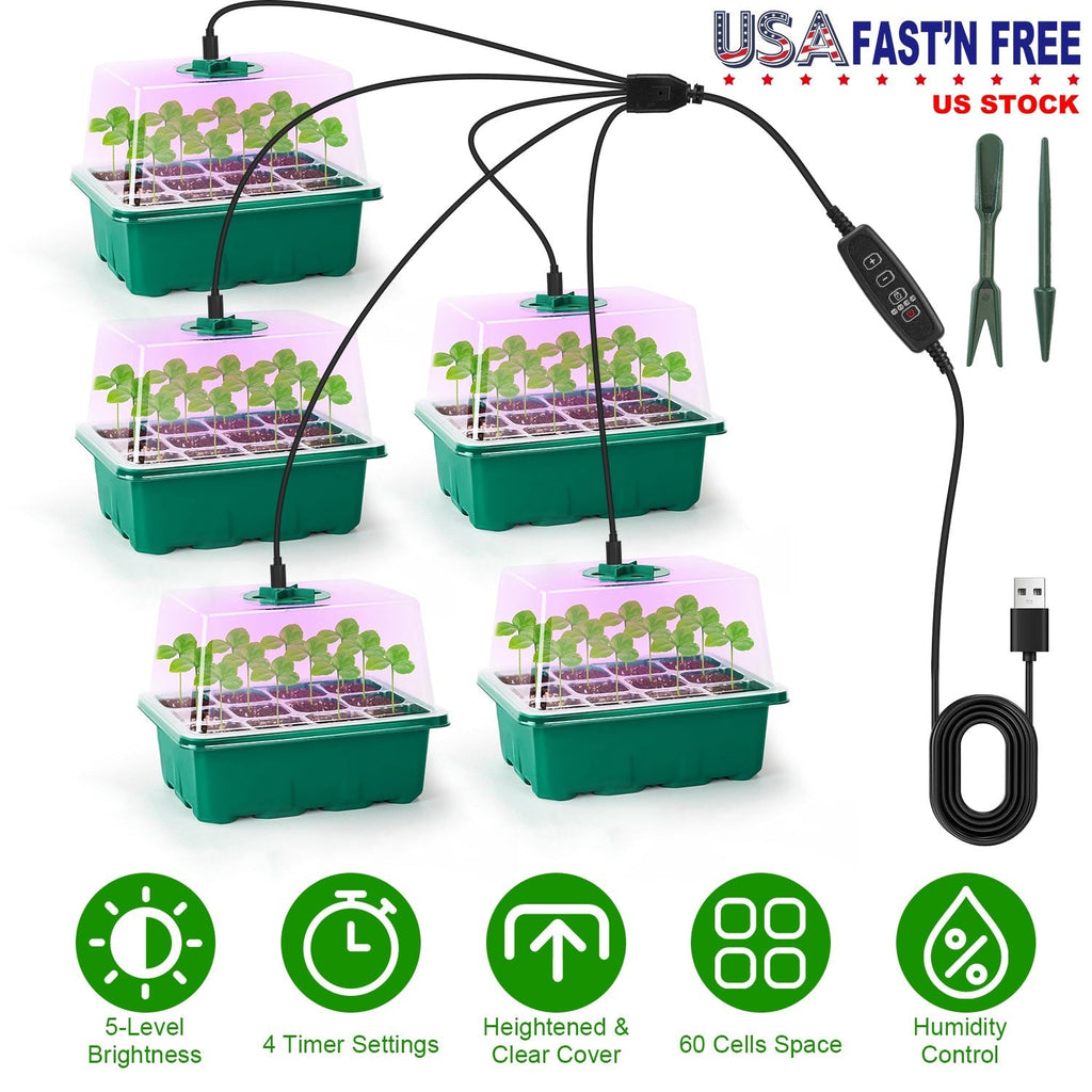 Indoor Seed Starter Kit – 5 Grow Lights, 60-Cell Tray & Humidity Dome