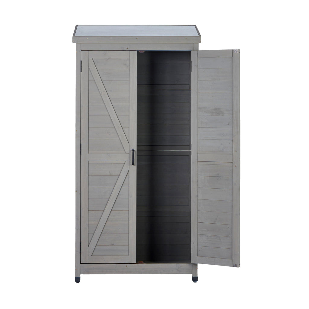 Outdoor Storage Shed with Vertical Tool Cabinet - Solid Wood, Dark Gray or Light Brown