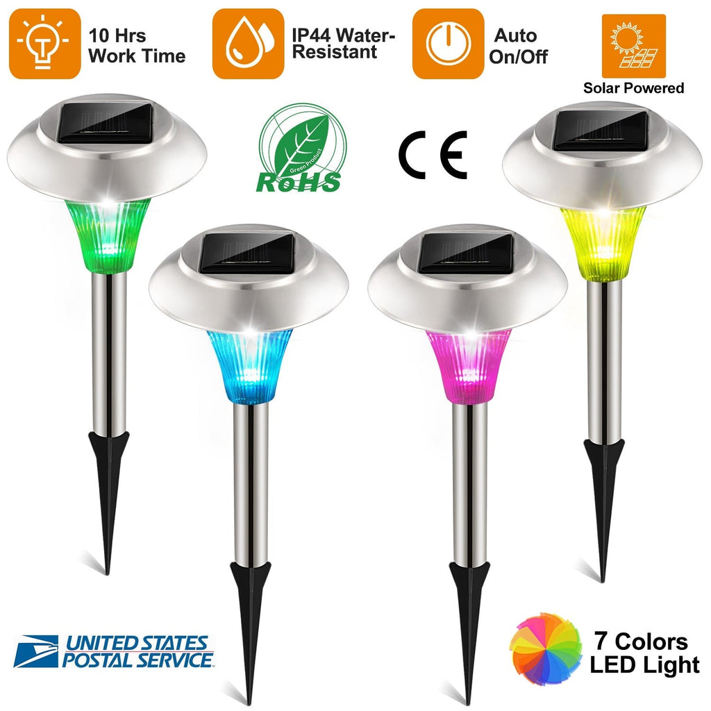 4-Pack Color-Changing Solar Garden Pathway Lights – IP44 Rated