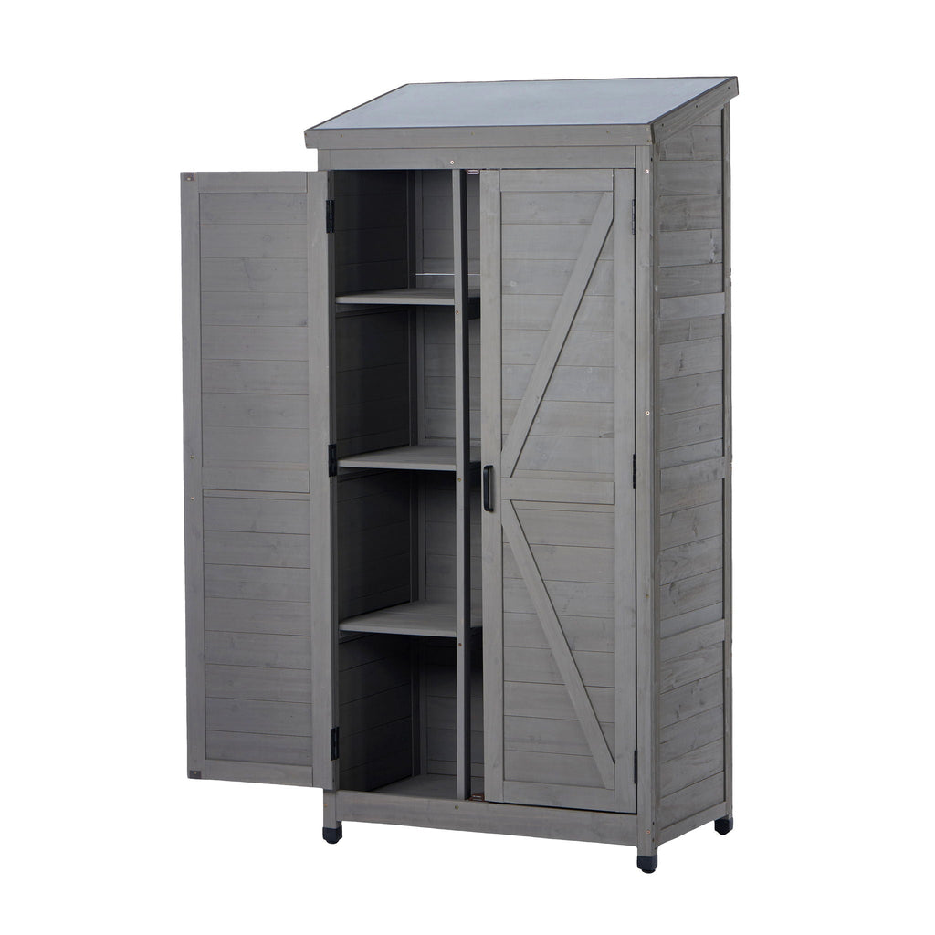 Outdoor Storage Shed with Vertical Tool Cabinet - Solid Wood, Dark Gray or Light Brown