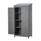 Outdoor Storage Shed with Vertical Tool Cabinet - Solid Wood, Dark Gray or Light Brown