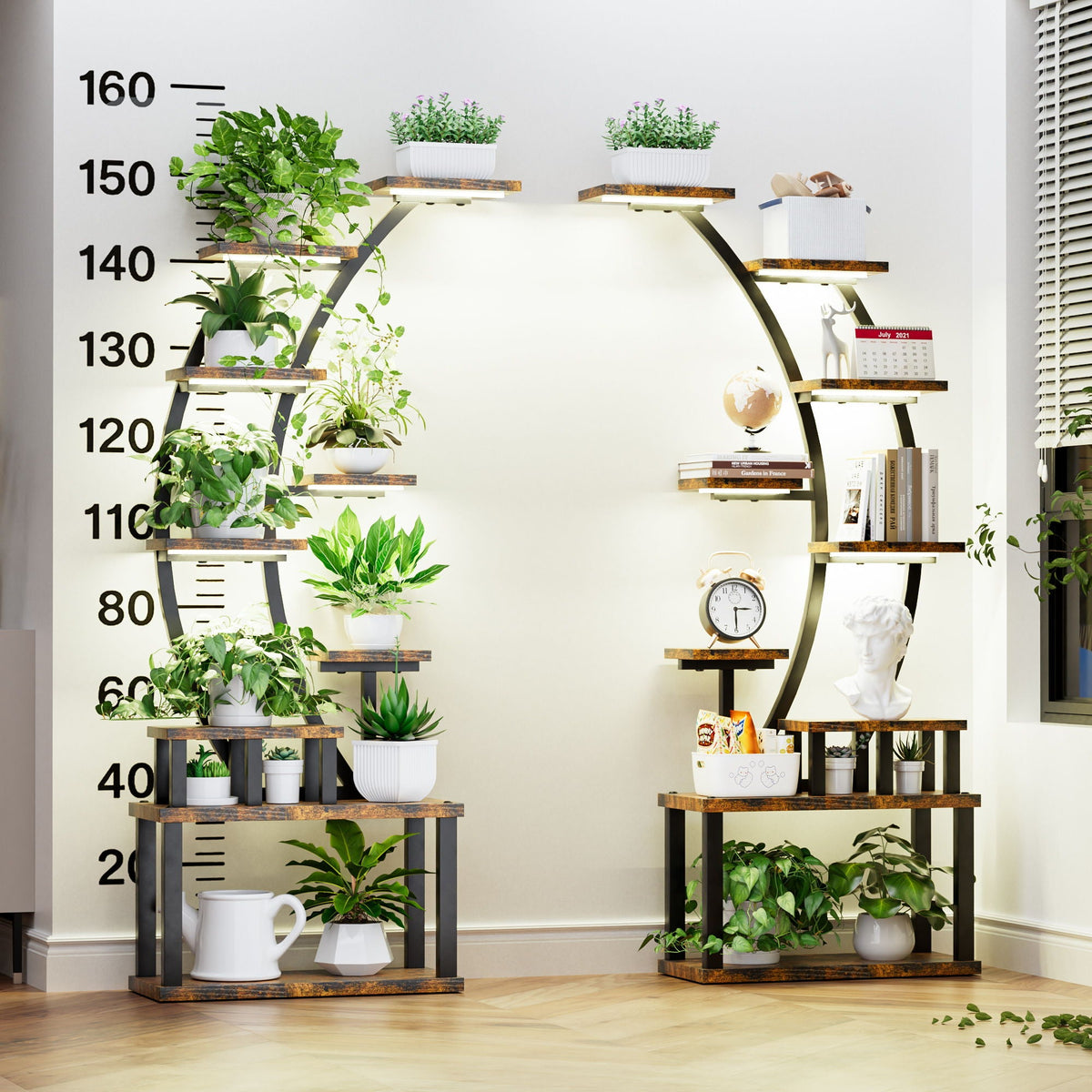 9 Tiered Indoor Plant Stand with 5 Adjustable Grow Lights - Light Brown