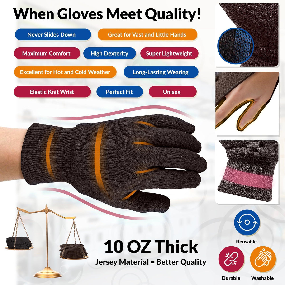 ABC PACK & SUPPLY Brown Jersey Gloves for Men and Women. Brown Jersey Work Gloves. Polyester and Cotton Garden Gloves