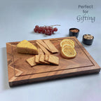 The Fine Living Co. Large Cutting Board Acacia Wood Meat Chopping Board Butcher Block with Juice Groove Chevron Chequered Style 1 Thick & Food grade Serving Board 16 x12