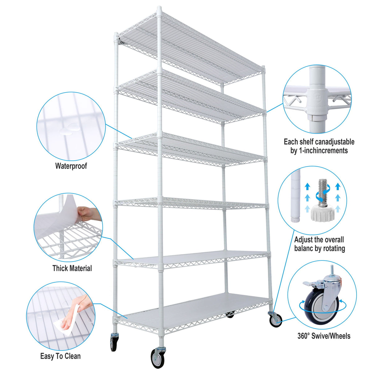 6 Tier Heavy Duty Metal Shelf Wire Shelving Unit