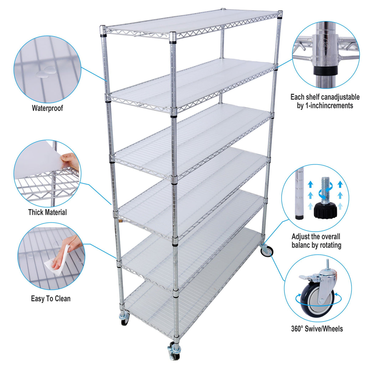 6 Tier Heavy Duty Metal Shelf Wire Shelving Unit
