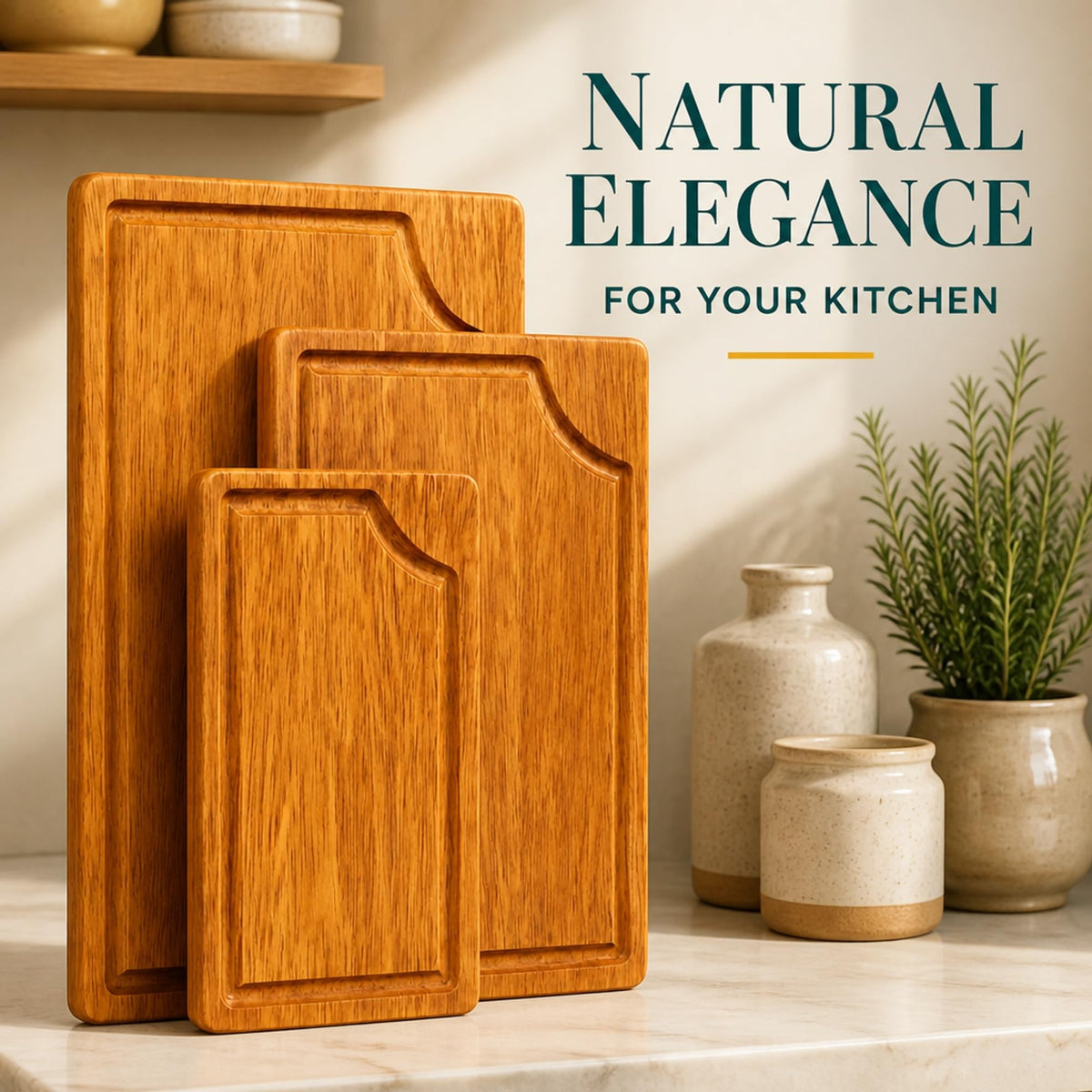 STORE INDYA Cutting Boards for Kitchen - Set of 3 Wooden Chopping Boards for Prep & Serving, Charcuterie, Butcher Block, Non Toxic Wood Cutting Boards – Large, Medium, Small – Gift Ready (Natural)