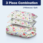 Red Floral Microfiber Quilt Comforter Bedding Set - 3 piece set