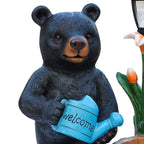 Standing Bear Statue with Lantern Planter - Rustic Resin