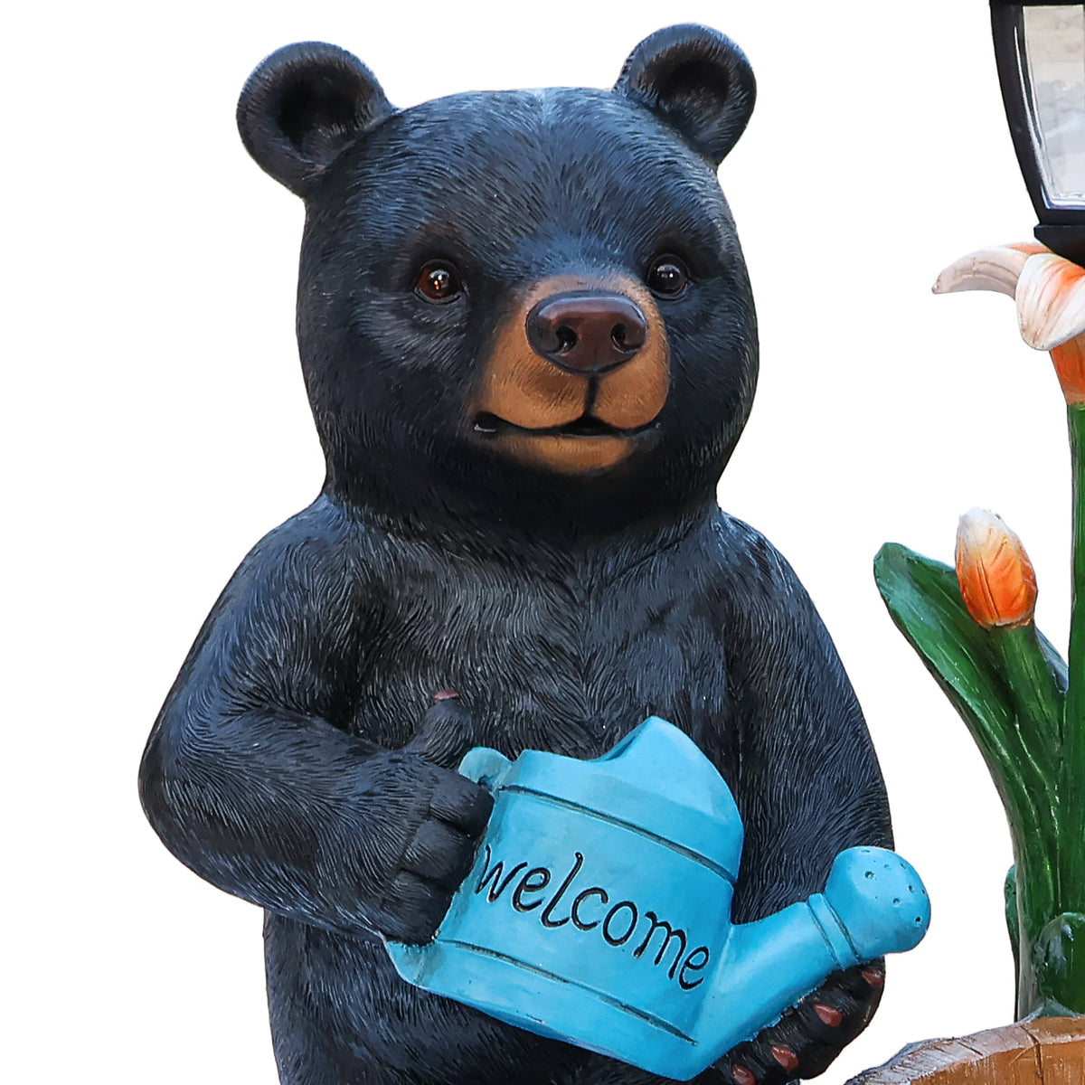 Standing Bear Statue with Lantern Planter - Rustic Resin