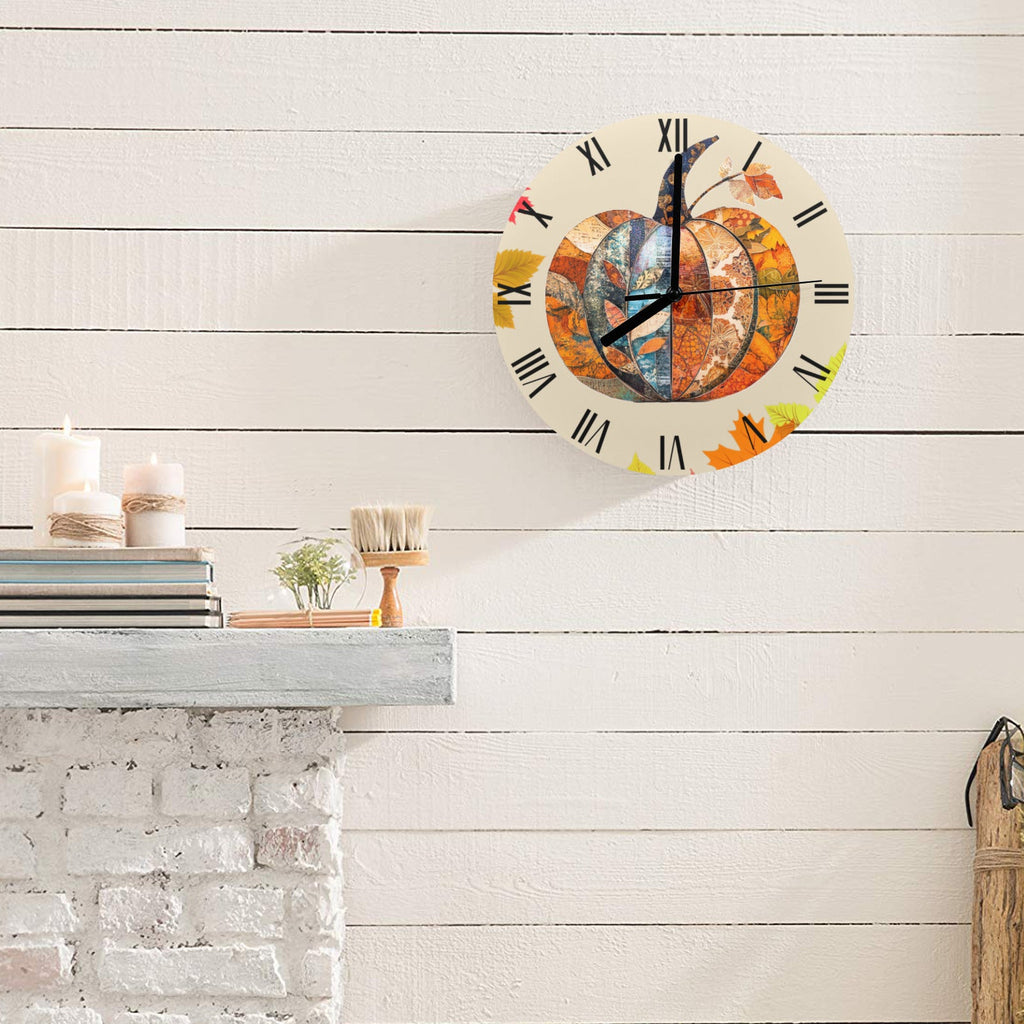 Fall Decor Pumpkin Round Wall Clock(Made in USA) — product image