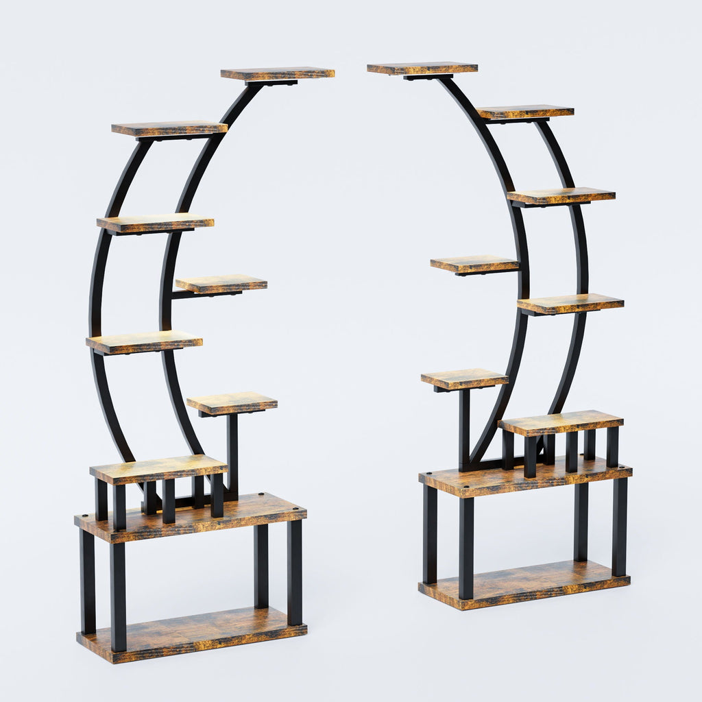 9 Tiered Indoor Plant Stand with 5 Adjustable Grow Lights - Light Brown